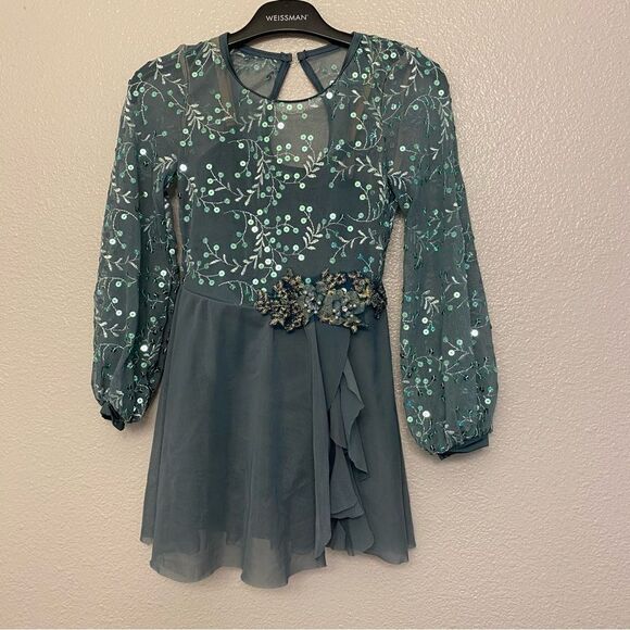 Weissman Dance Costume sage green sequin appliqué Saint Honesty 13413 IC 7/8 - Picture 3 of 10